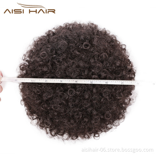 Aisi Hair Color 4# Short Kinky Fluffy Synthetic Hair Bun Ponytail Afro Short Puff Curly Chignon Hair Extension For Black Women